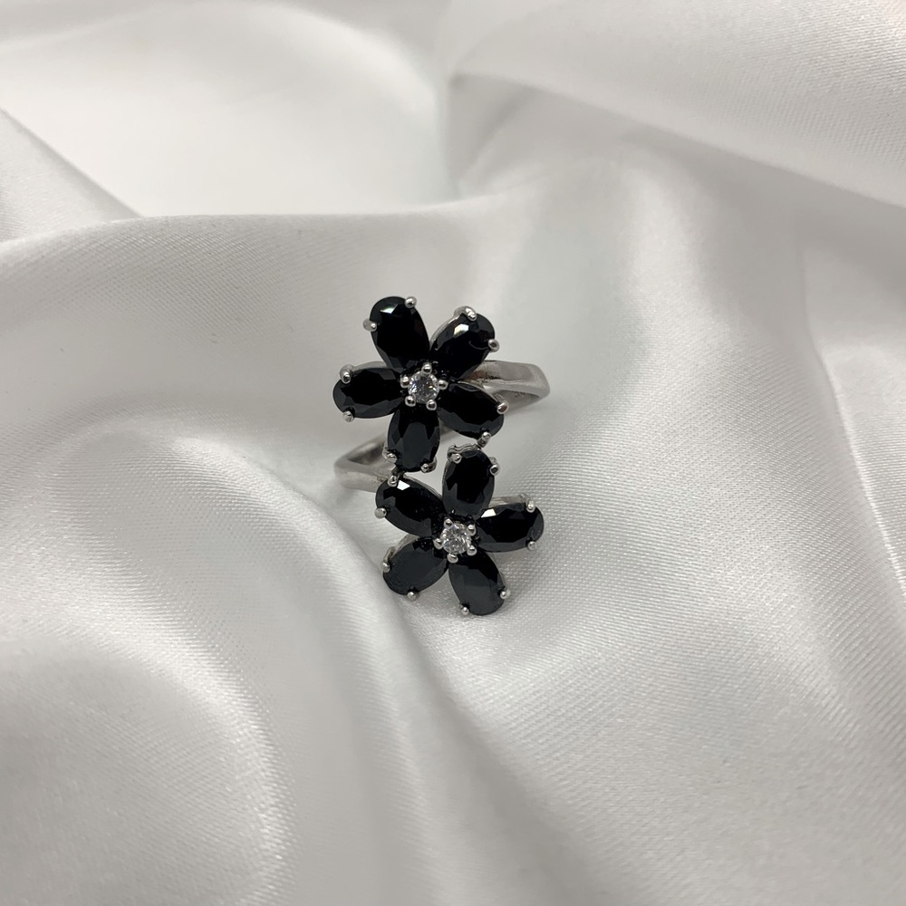Sterling silver black zirconia flower ring